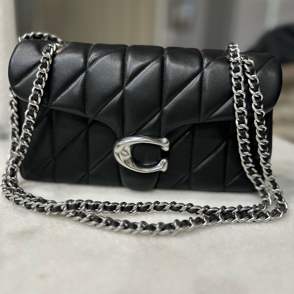 Coach Black Quilted Clutch with Silver Chain